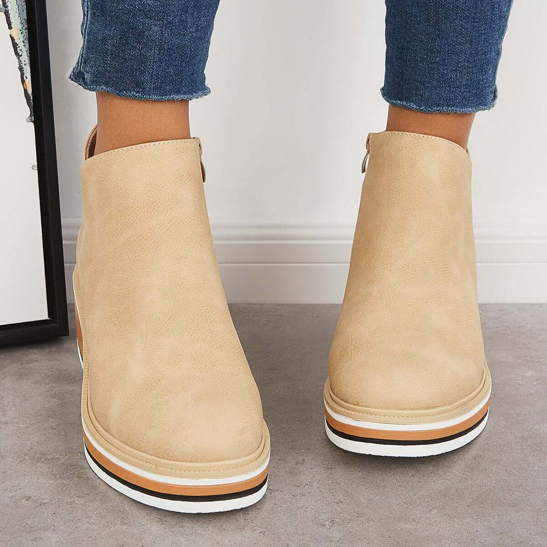 Damen Stiefeletten mit seitlichem Reißverschluss und Plateausohle