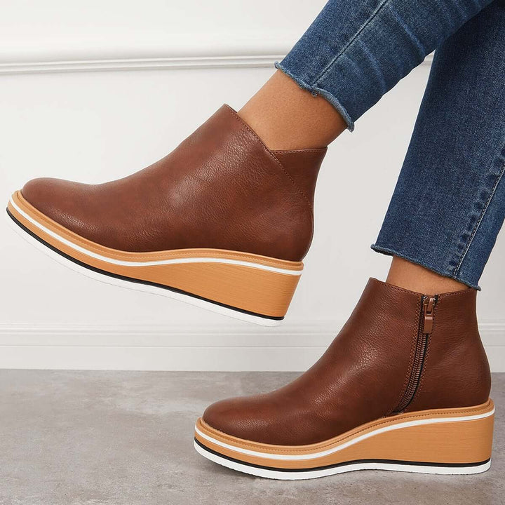 Damen Stiefeletten mit seitlichem Reißverschluss und Plateausohle