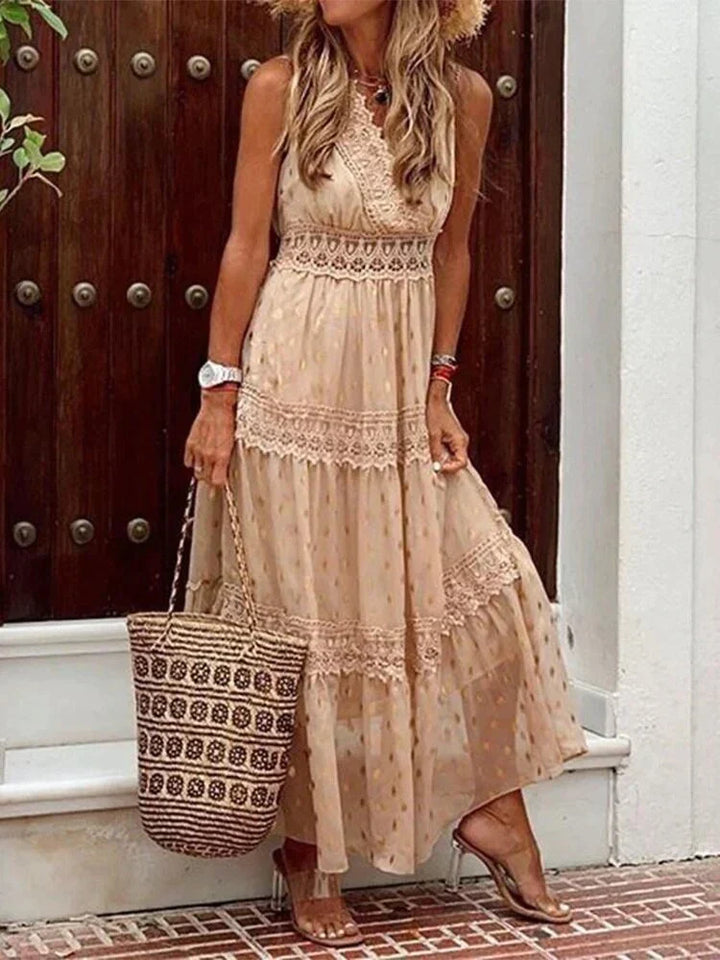 W&W Mode | Stilvolle Lange Kleid Mit Spitzen Details