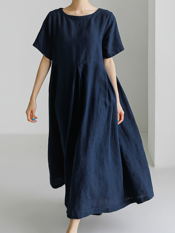 Drune | Damen Einfarbiges Leinenkleid Kleid