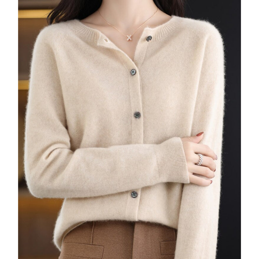 Drune | Merinowolle Damen O-Ausschnitt Strickjacke Kaschmirpullover