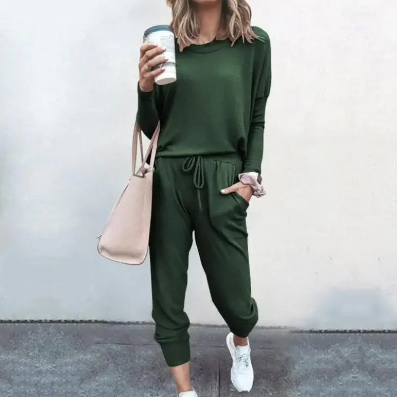 Drune | Damen Hausanzug Bequemer Zweiteiler Mit Kordelzug Und Langarmshirt
