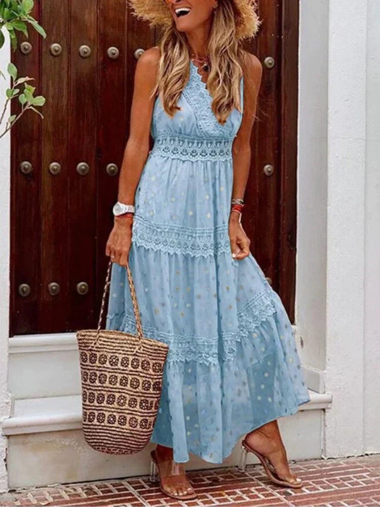 W&W Mode | Stilvolle Lange Kleid Mit Spitzen Details