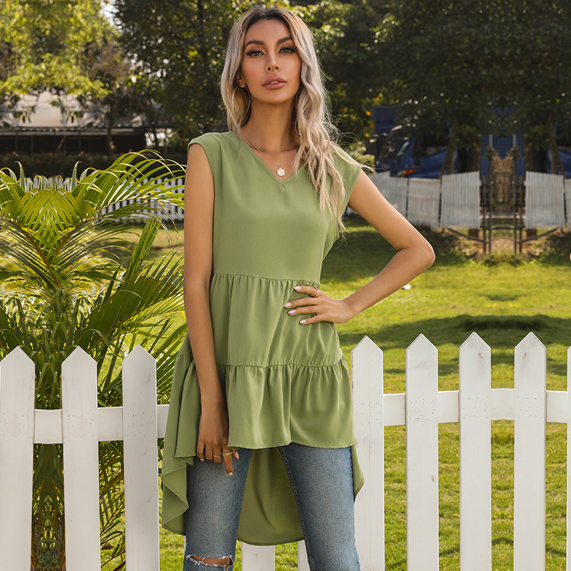 Damen ärmelloses Tunika-Kleid mit asymmetrischem Saum und schickem Volant W&W Mode