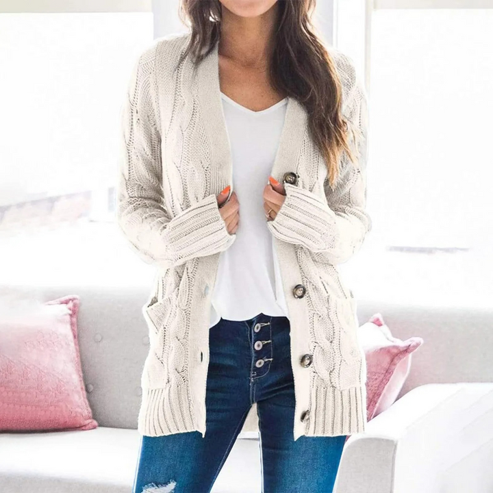 Drune | Stylische Lange Strickjacke Für Damen Mit Knopfleiste