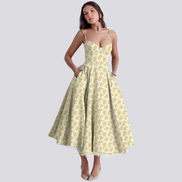 W&W Mode | Midi Kleid Mit Blumenkorsatzt Für Damen