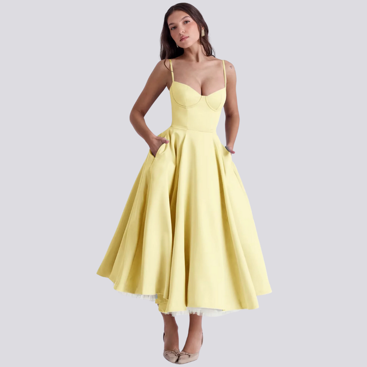 W&W Mode | Midi Kleid Mit Blumenkorsatzt Für Damen
