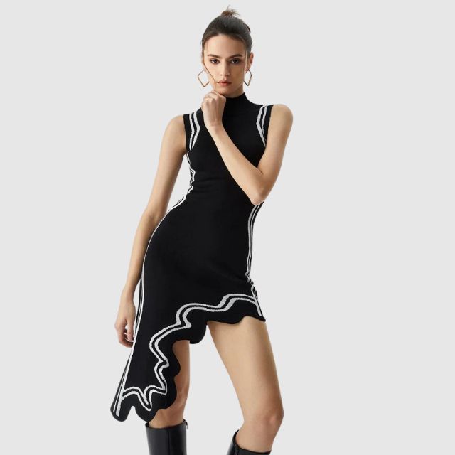 Drune | Ärmelloses Kleid mit Kontrastpaspelierung