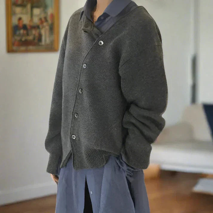 Drune | weiche strickjacke mit diagonaler knopfleiste