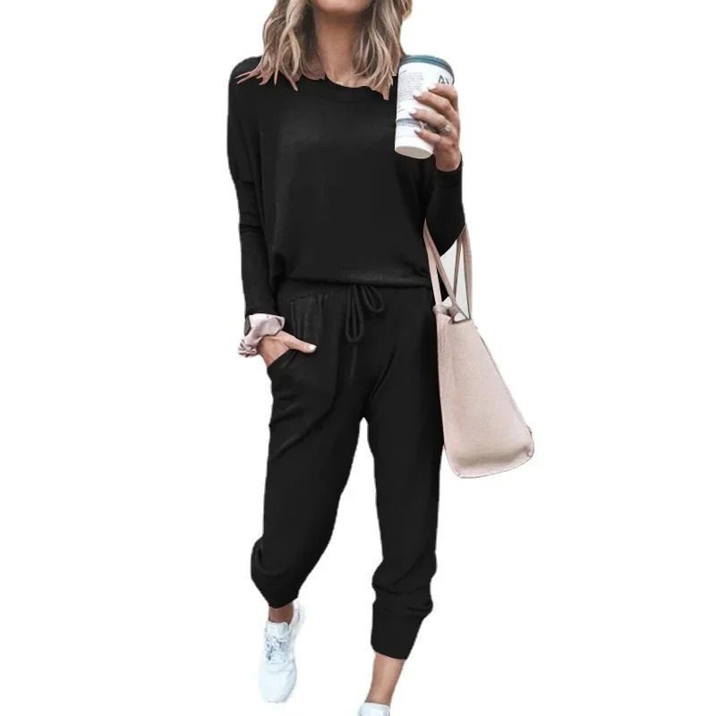 Drune | Damen Hausanzug Bequemer Zweiteiler Mit Kordelzug Und Langarmshirt