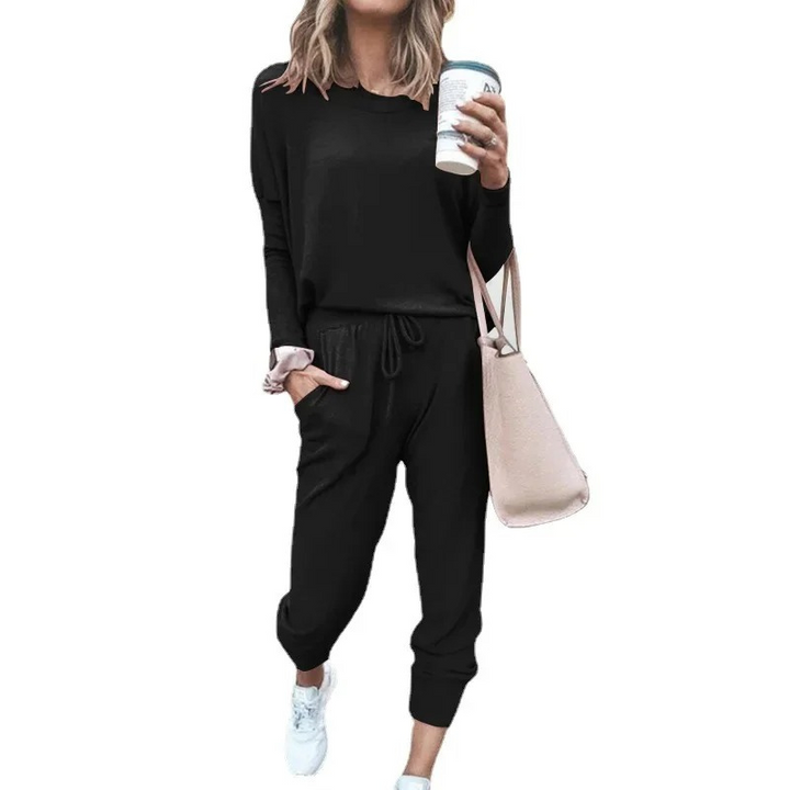 Drune | Damen Hausanzug Bequemer Zweiteiler Mit Kordelzug Und Langarmshirt