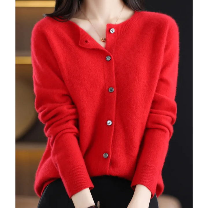 Drune | Merinowolle Damen O-Ausschnitt Strickjacke Kaschmirpullover