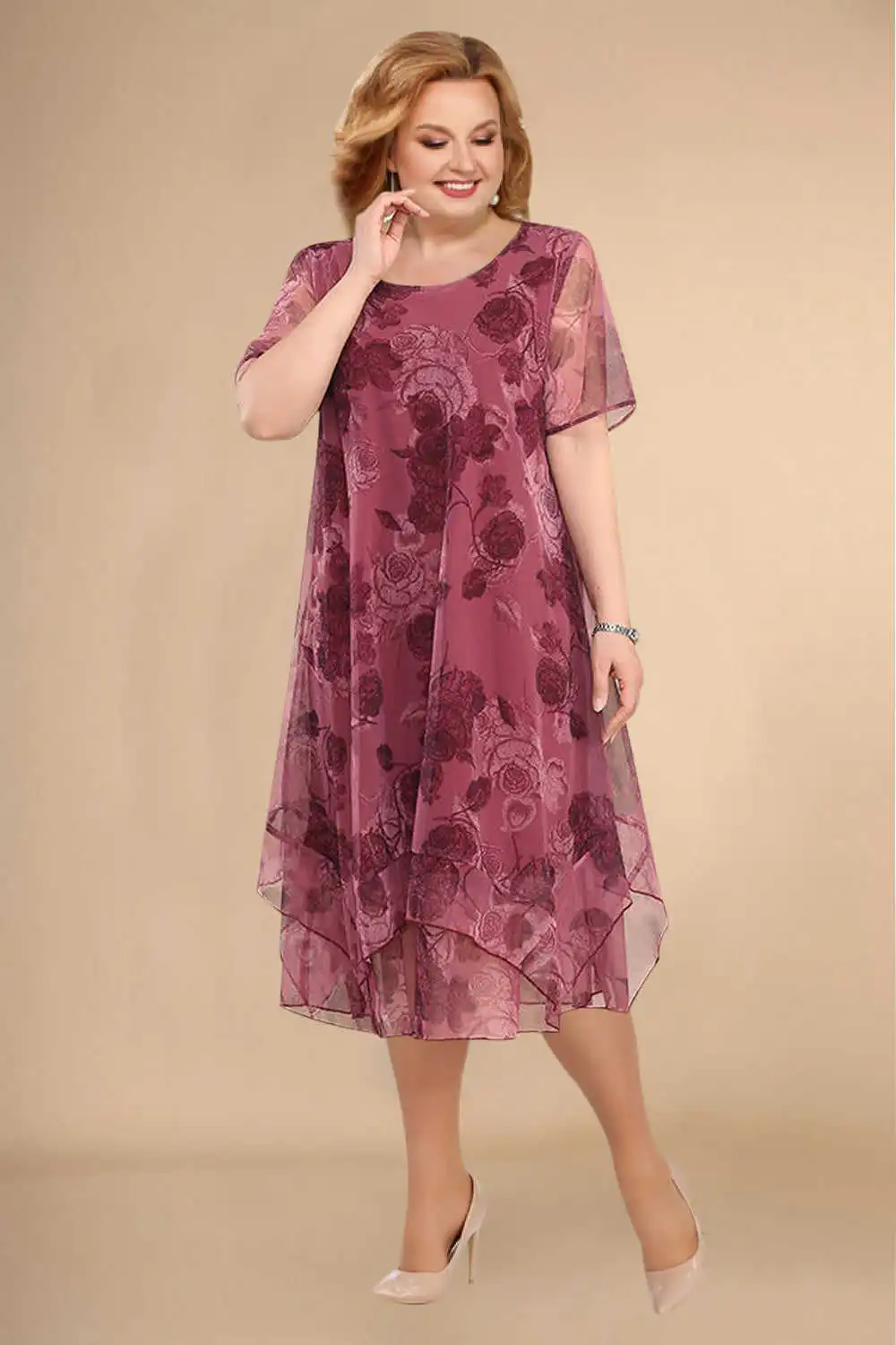 Damen Chiffonkleid mit floraler Optik und fließender Passform