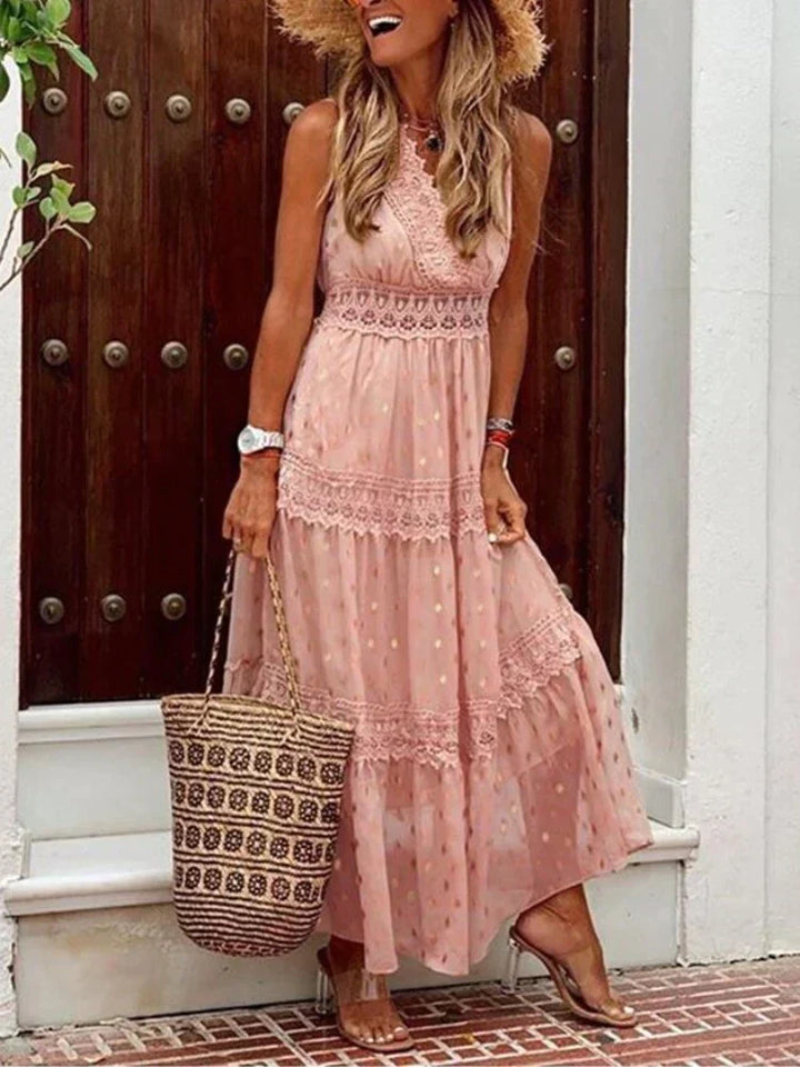 W&W Mode | Stilvolle Lange Kleid Mit Spitzen Details