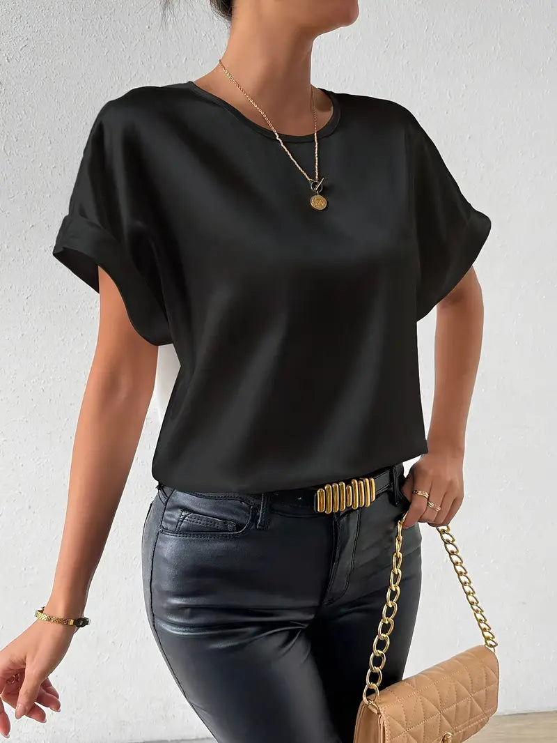 W&W Mode | Satin T-Shirt Mit Umgeschlagenen Ärmeln Für Damen