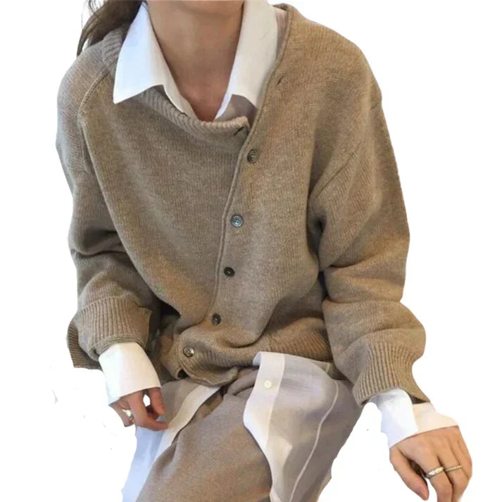 Drune | weiche strickjacke mit diagonaler knopfleiste
