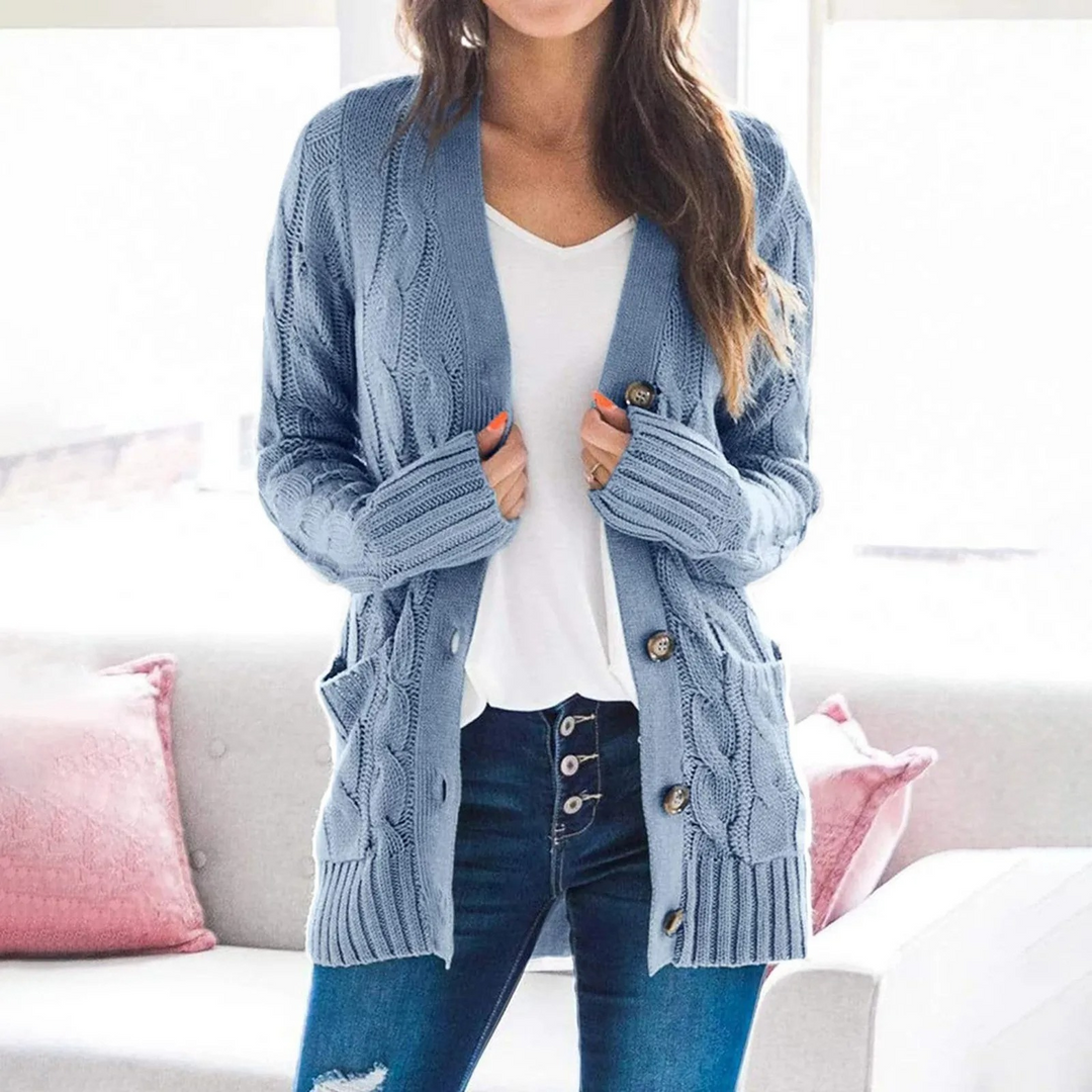 Drune | Stylische Lange Strickjacke Für Damen Mit Knopfleiste