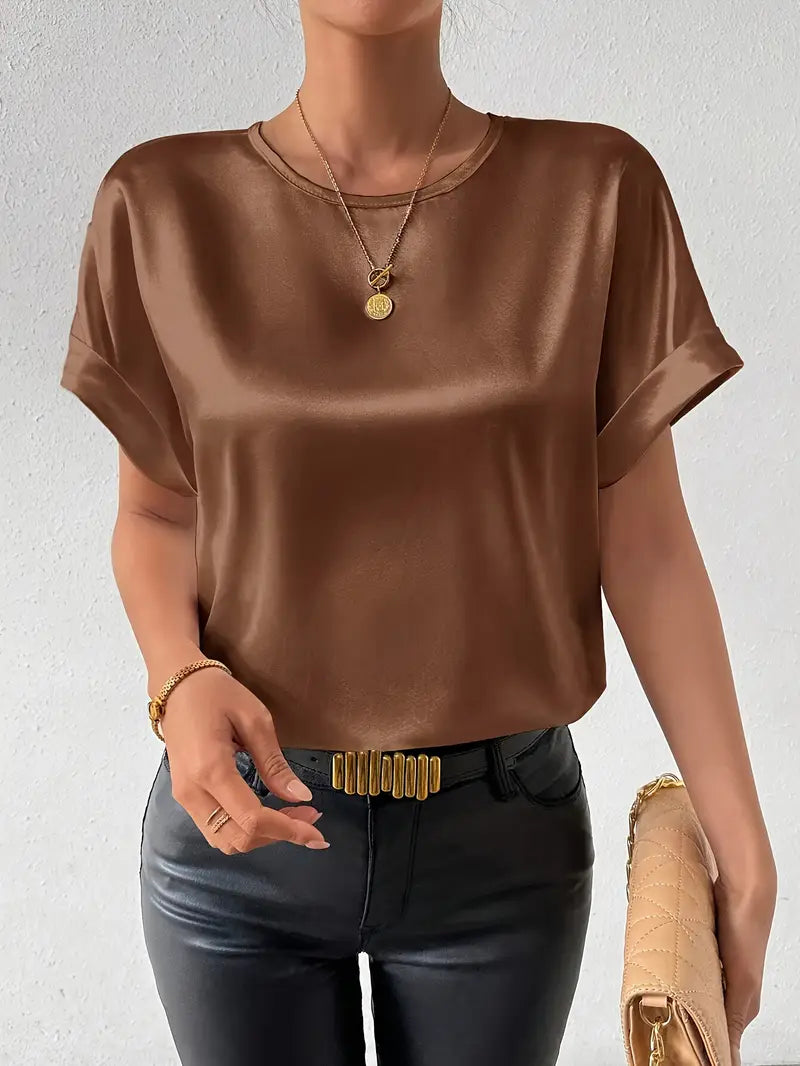 W&W Mode | Satin T-Shirt Mit Umgeschlagenen Ärmeln Für Damen