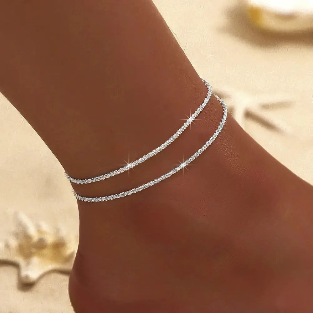 Doppeltes Fußkettchen in Silber-Gold-Optik