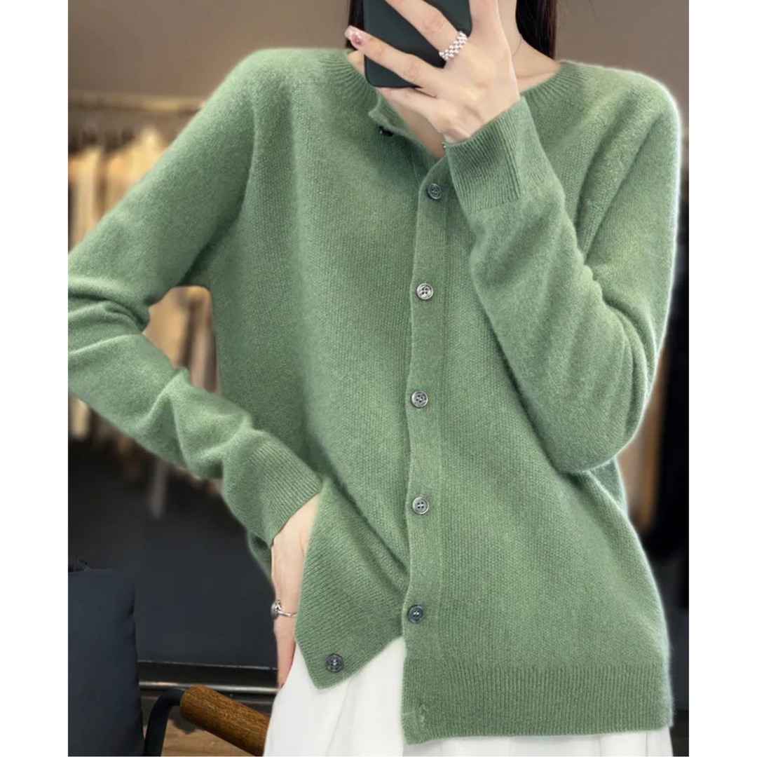 Drune | Merinowolle Damen O-Ausschnitt Strickjacke Kaschmirpullover