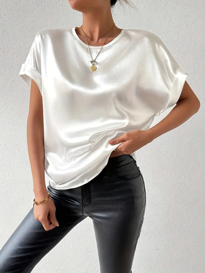 W&W Mode | Satin T-Shirt Mit Umgeschlagenen Ärmeln Für Damen