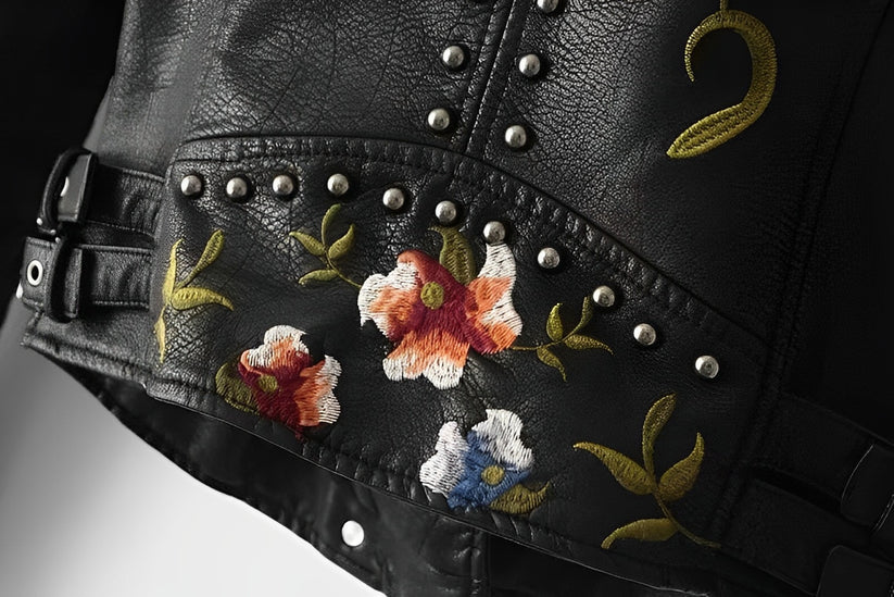 Drune | Lederjacke mit Stickerei