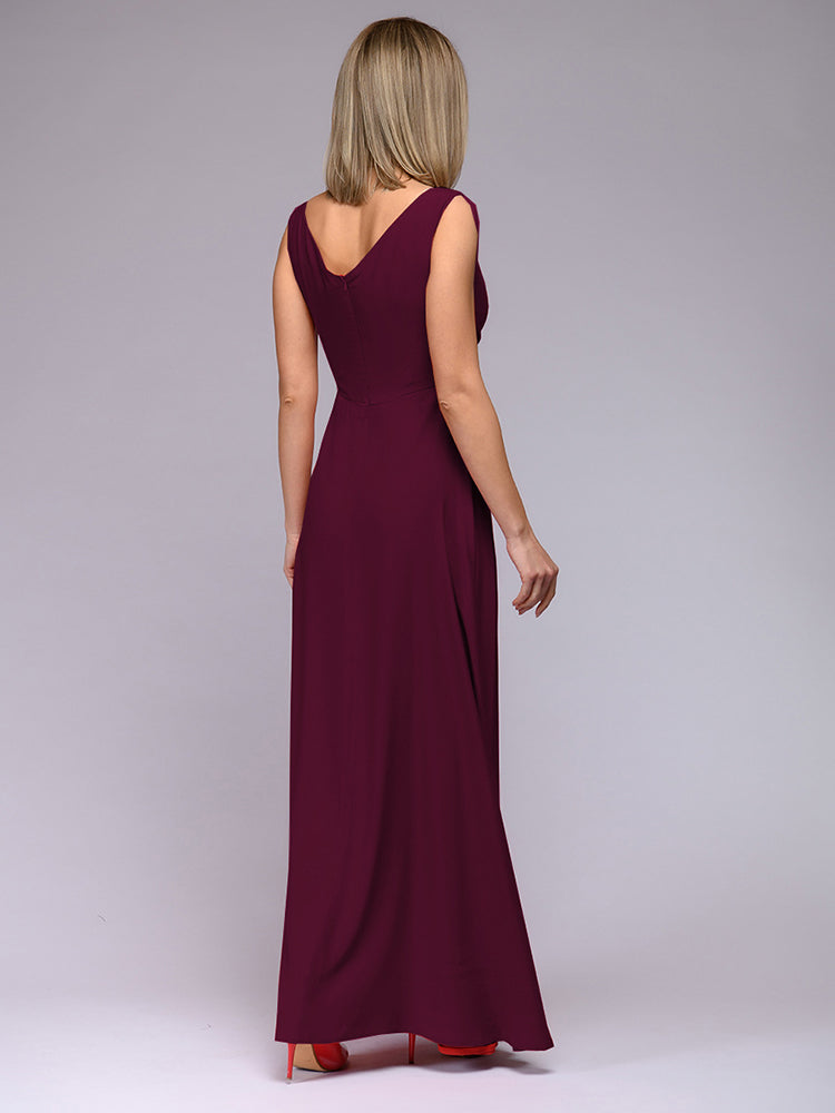 Damen elegantes Maxikleid mit tiefem V-Ausschnitt und Schlitz