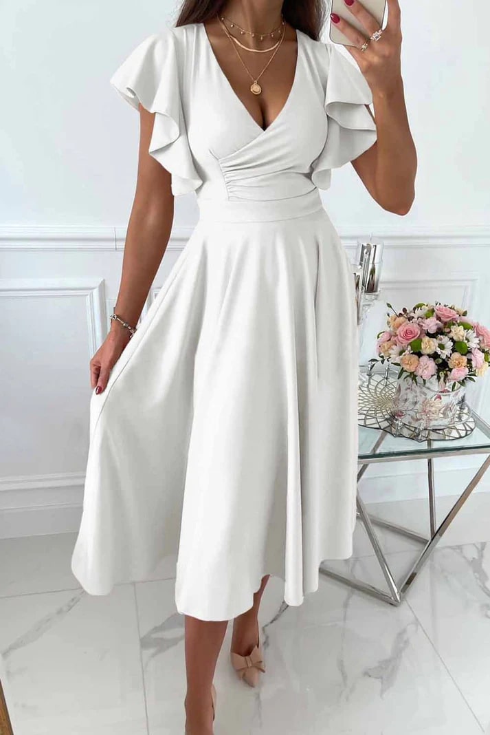 W&W Mode | Elegantes Midi Kleid Mit Schmetterlingsärmeln