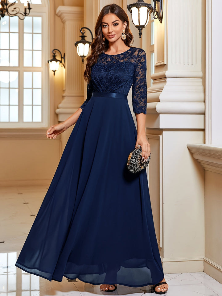 W&W Mode | Elegantes Maxi Kleid Mit Spitze Und Chiffon Für Damen