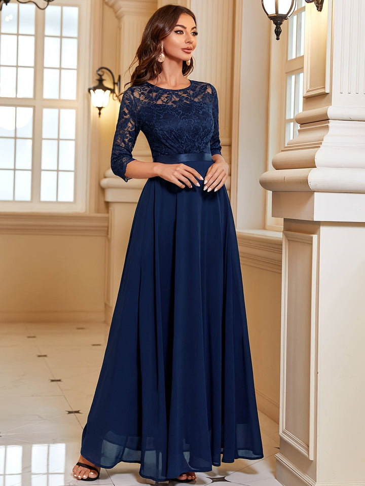 W&W Mode | Elegantes Maxi Kleid Mit Spitze Und Chiffon Für Damen