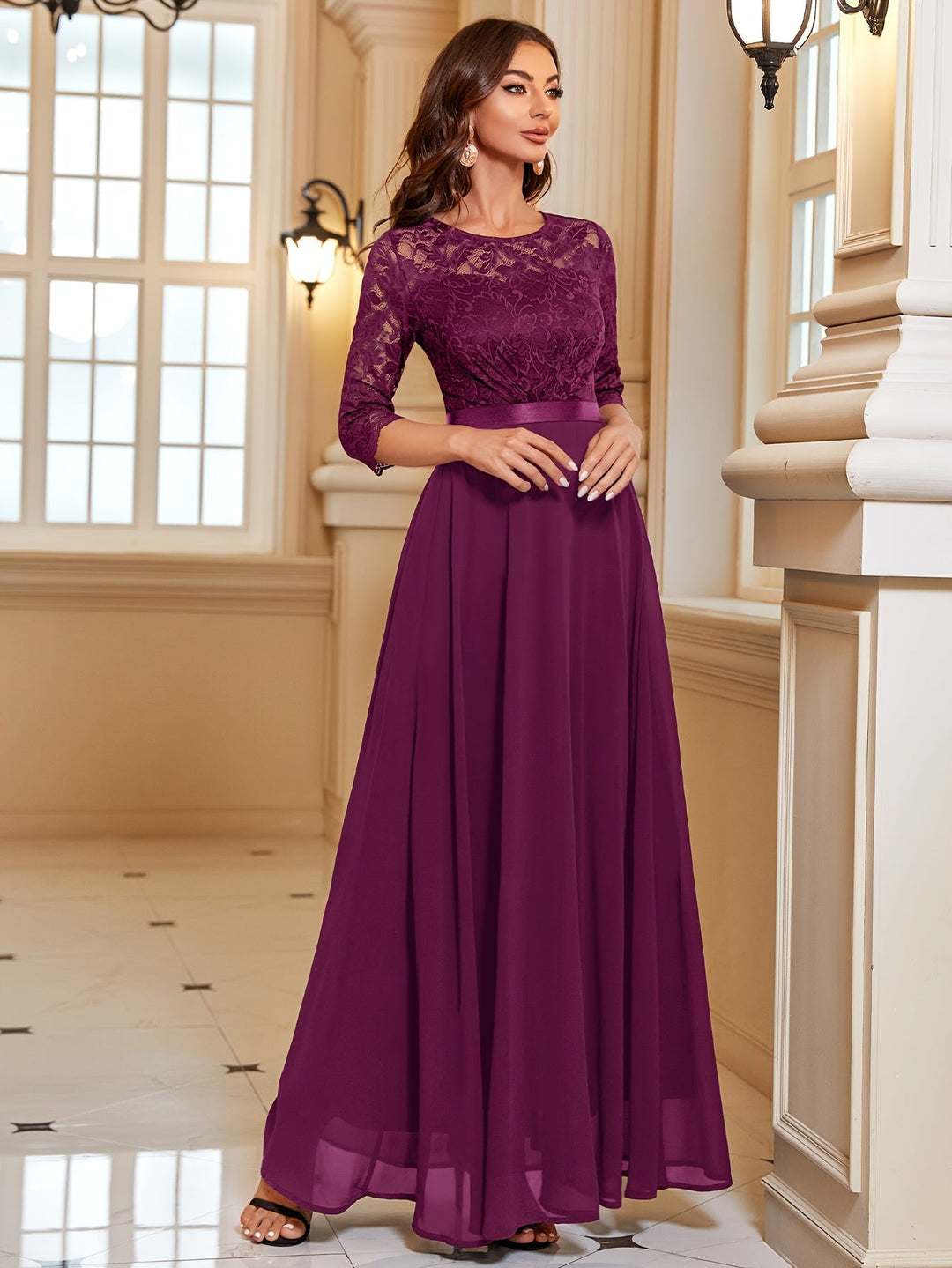 W&W Mode | Elegantes Maxi Kleid Mit Spitze Und Chiffon Für Damen