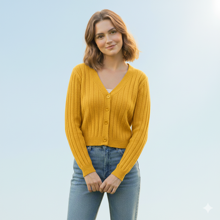 Damen-Kabelstrickpullover mit V-Ausschnitt