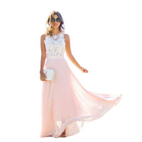 W&W Mode | Elegantes Maxi Spitzenkleid Im Brauthochzeits Stil