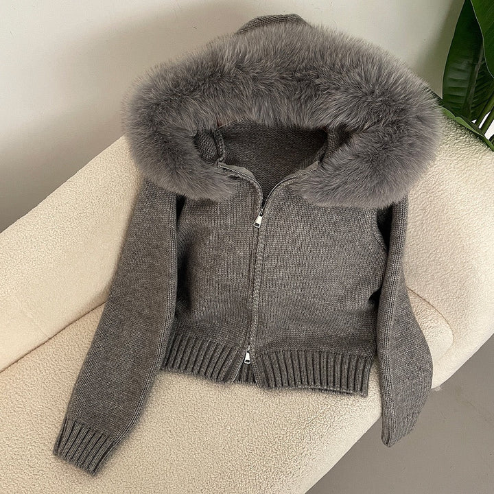 Drune | Eleganter Strickjacke Mit Fellkragen