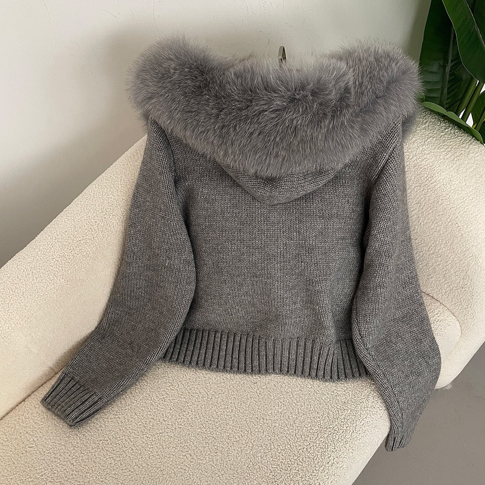 Drune | Eleganter Strickjacke Mit Fellkragen