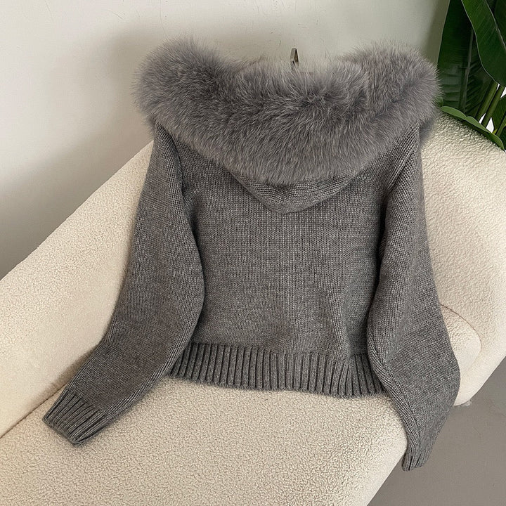 Drune | Eleganter Strickjacke Mit Fellkragen