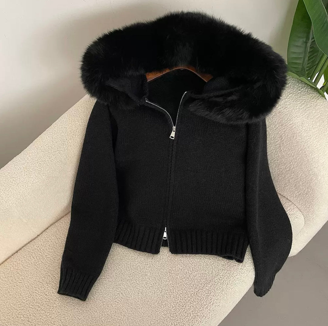Drune | Eleganter Strickjacke Mit Fellkragen