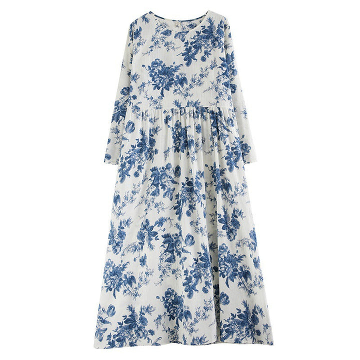 Damen Blütenmuster Maxikleid mit voluminösen Ärmeln und gerafftem Saum W&W Mode