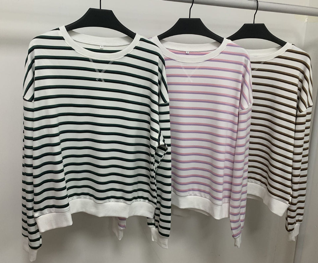 Damen lässiger Sweatshirt mit modernem Streifenmuster und Rundhalsausschnitt W&W Mode