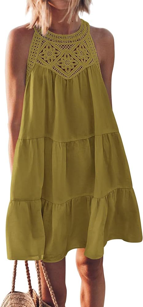 Damen Luftiges Sommerkleid mit Spitzenbesatz und weit geschnittenem Saum W&W Mode