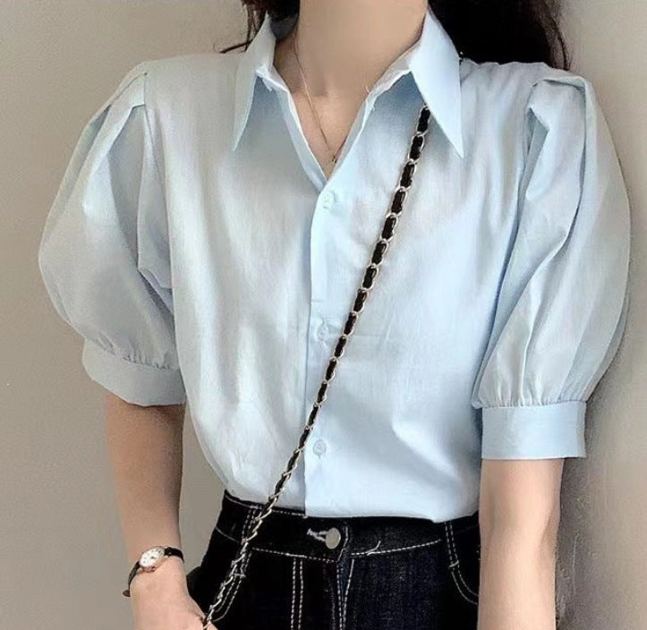 Damen Bluse mit Puffärmeln und klassischem Kragen W&W Mode