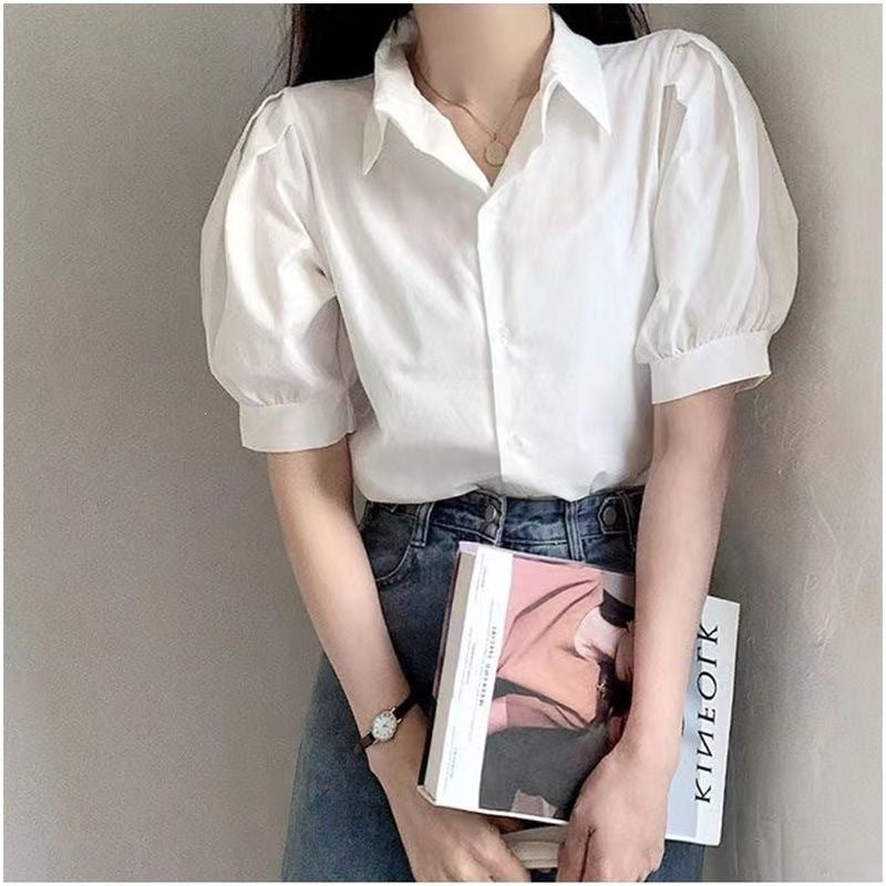 Damen Bluse mit Puffärmeln und klassischem Kragen W&W Mode