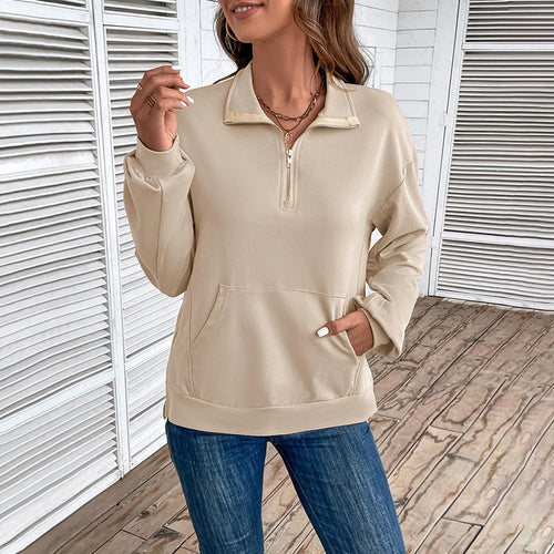 Damen Sweatshirt mit hohem Kragen und Reißverschluss W&W Mode