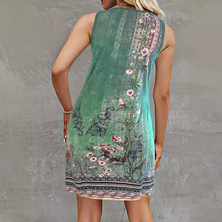 Damen ärmelloses Sommerkleid mit floralen Details und asymmetrischem Saum Drune