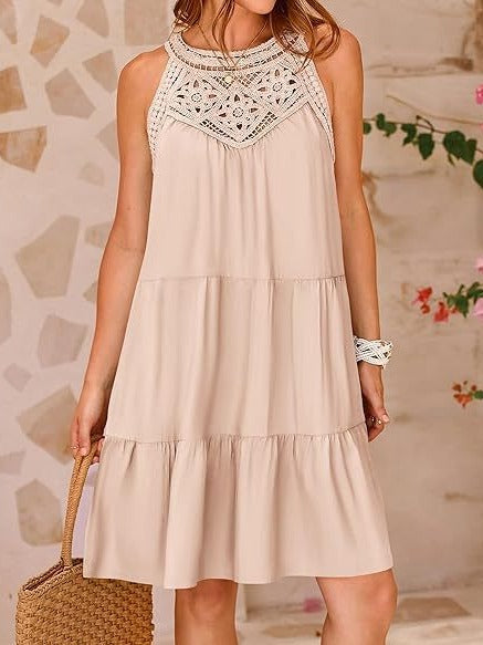 Damen Luftiges Sommerkleid mit Spitzenbesatz und weit geschnittenem Saum W&W Mode
