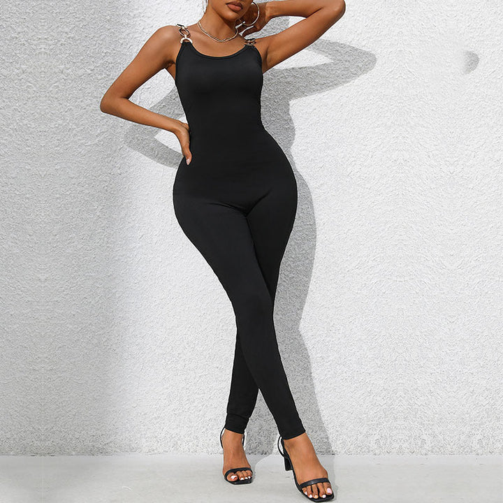 Damen Jumpsuit mit dekorativen Schulterringen W&W Mode