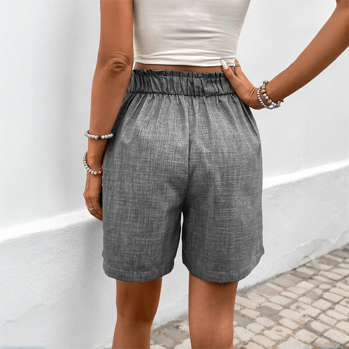 Damen elegante Baumwoll-Shorts mit hohem Bund und Falten W&W Mode