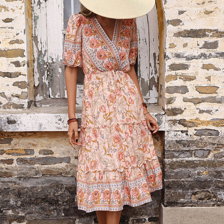 Damen Maxikleid mit floralen Mustern und Rüschen W&W Mode