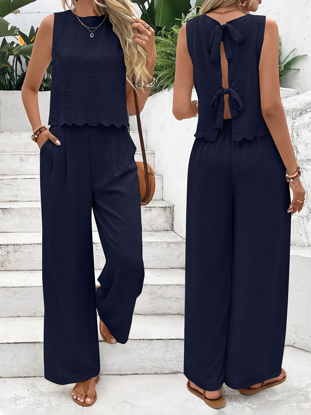 Damen lässiger Jumpsuit mit schickem Rückenausschnitt und weitem Bein Drune