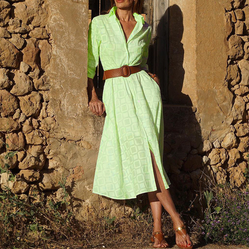 Damen Hemdkleid aus atmungsaktiver Baumwolle mit langen Ärmeln